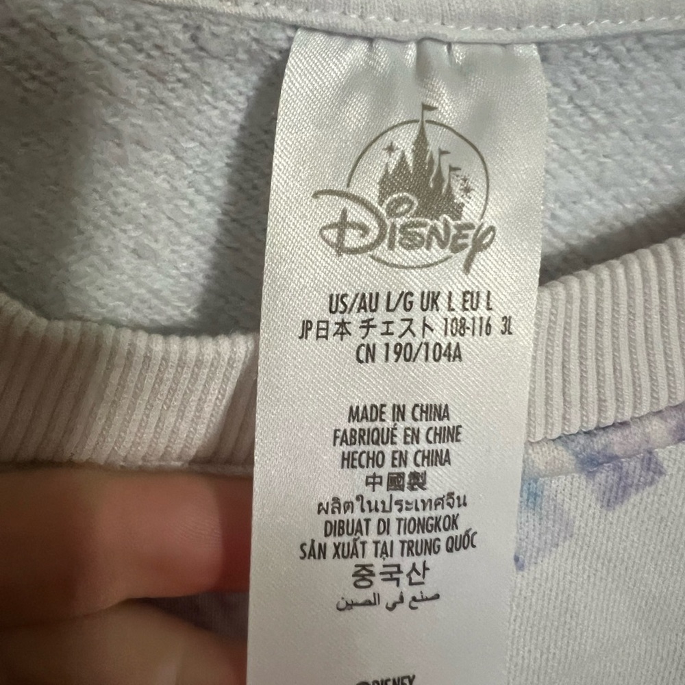 DISNEY Classic All Over Tie Dye Logo Crewneck Sweatshirt White Colorful Wms Sz L - Picture 4 of 5